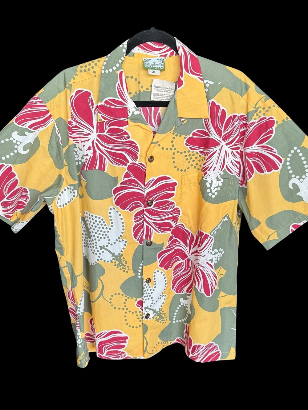 Rare vintage Manuhealii green tag shirt full button polyester cotton XL NWT